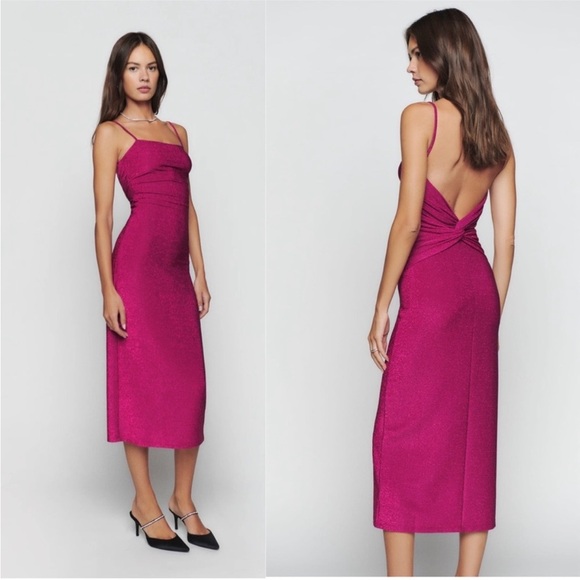 NEW Reformation Breslin Dress Sz XL Sparkle Pink - Picture 1 of 11